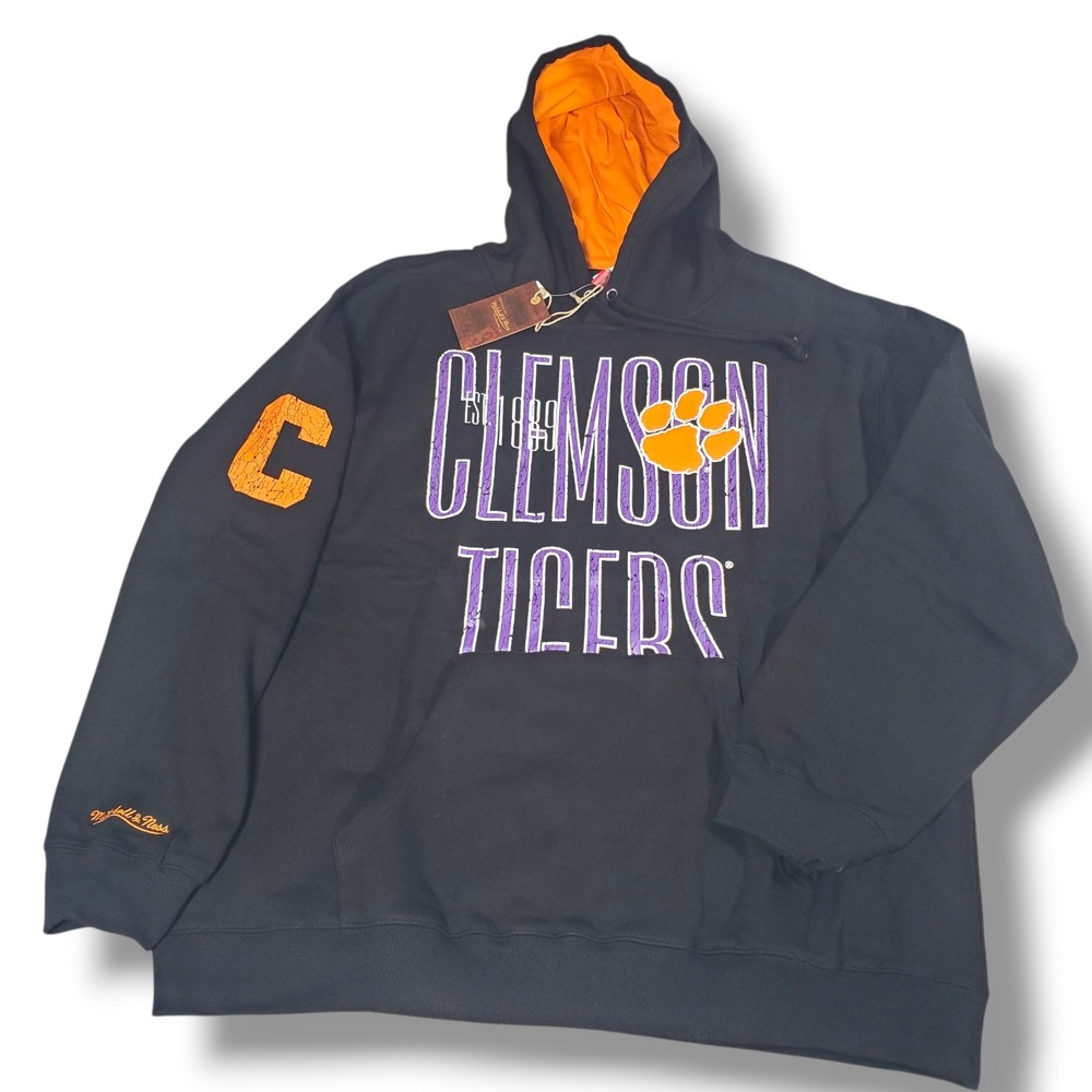 Mitchell & Ness Clemson Tigers Fleece Hoodie Mens‎ 2XL Black NCAA Football  New
